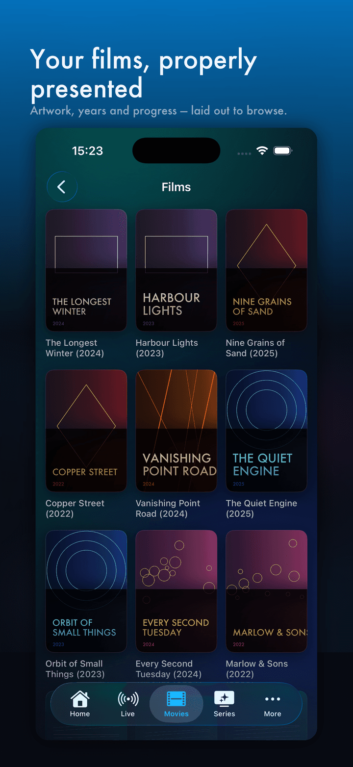 Vizione films library shown as a grid of poster artwork